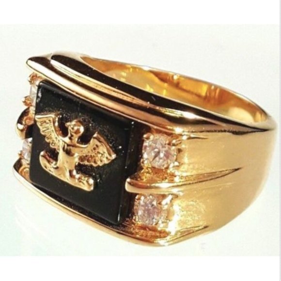 Men's Gold tone Cubic Zirconia Eagle Ring Ring Size 11 Patriotic Black - Picture 3 of 7